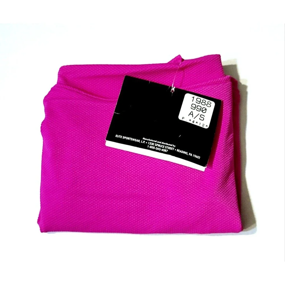 GK Elite VTG 90s AS Bright Pink Waffle Leotard Stretch Long Sleeve NWT Adult S